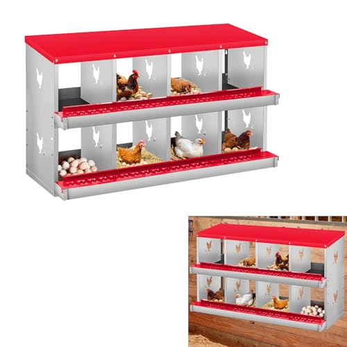 Metal Nesting Boxes for Chickens-8 Compartment Chicken Nesting Box for Laying Eggs, Wall Mountable Roll Away Laying Boxes for Hens and Chicken Coop - color: Red, size: 8 Room