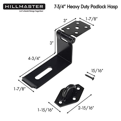 HILLMASTER Door Hasp Latch 90 Degree, 7-3/4" Extra Thick Heavy Duty Steel Safety Gate Door Lock Padlock Clasp Hasp Lock Latch for Fence Gate Barn Door Shed Closet Cabinet, Black Finish - size: Bendable