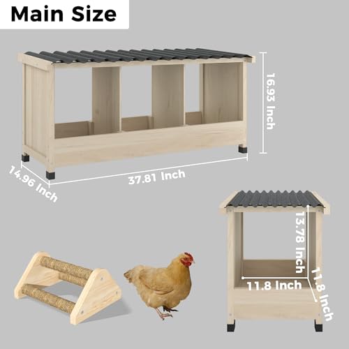 Chicken Nesting Box, 3 Holes Wooden Nesting Box, Hens-Wall Mounted or Floor Use, Chicken Coop Accessorie with PVC Roofing, Preventing Egg Falls, Easy to Assemble, Backyard and Farms - size: 37.8"L x 13.0"W x 16.9"H