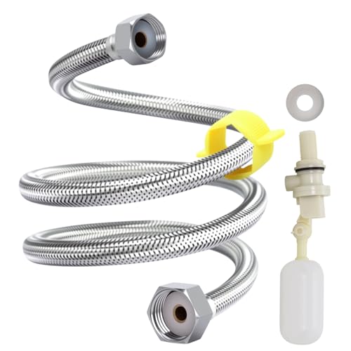 1/2" Float Valve and 3.28ft Metal Water Hoses (1/2'' NPT Female to 3/4'' GHT Female) with Rubber Gasket for Animal Waterer Bowl,Chicken Watering System Replacement Parts (3.28ft hose&valve)