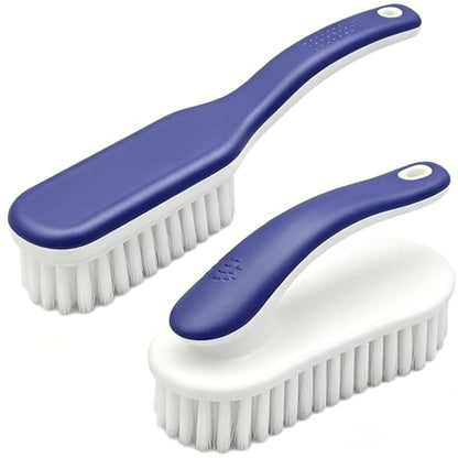 Cleaning Scrub Brushes Set, Ergonomic Long & Short Handle Cleaning Brushes, Non-Shedding Soft Moderate Hardness Bristles for Laundry Stains, Shoe Care, Fabric & Hard Surface Household Deep Cleaning