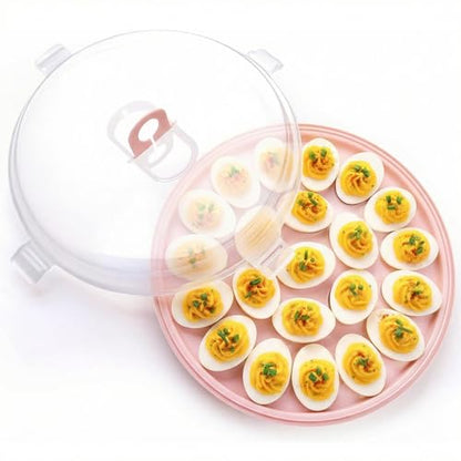 HANSGO Deviled Egg Containers with Lid, Deviled Egg Platter Carrier Holder Trays with 22 Slots for Holiday Party and Home Kitchen, Pink - color: Pink
