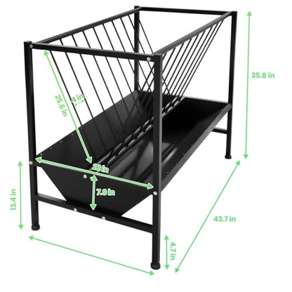45 Gallons Heavy Duty Hay Feeder with 25 Gallon Feed Tray, Surface Galvanizing Treatment Goat Hay Feeder, Non Deformed Livestock Shelter, Quick Assembly Hay Feeder for Cows, Goats, Horses, Pigs