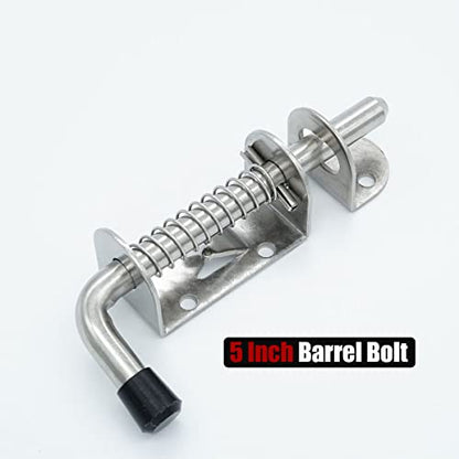 JQK Spring Loaded Latch Pin, 304 Stainless Steel Barrel Bolt Thickened 2mm Door Lock, 5 Inch Brushed Finished(4 Pack), HSB300-P4 - color: Brushed, size: 5Inch - 4Pack