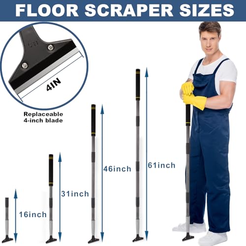 Floor Scraper Long Handle, 31" to 61" Gum Scraper Tool for Floor Cleaning Tile Wall Gum Paint with 4 inch Scraper Blade Long Handle Sturdy and Durable (31“-61”) - size: 31“-61”