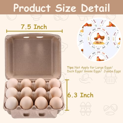 LayHyand 50 Pcs Vintage Egg Cartons with Labels, Square Dozen Egg Basket Blank Natural Paper Pulp, Classical 3x4 Style Holds Up to One Twelve 12 Count Chicken Eggs, Sturdy Eggs Box with Stickers - size: Dozen Egg Cartons 50 Pcs Set
