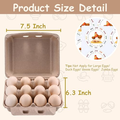 LayHyand 50 Pcs Vintage Egg Cartons with Labels, Square Dozen Egg Basket Blank Natural Paper Pulp, Classical 3x4 Style Holds Up to One Twelve 12 Count Chicken Eggs, Sturdy Eggs Box with Stickers - size: Dozen Egg Cartons 50 Pcs Set