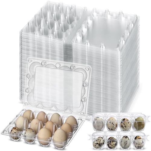 Remerry 120 Pcs Giant Quail Egg Cartons 12 Grids Clear Plastic Stackable Trays for Jumbo Quail Eggs, Pigeon Eggs, Small Poultry, Great for Home Fridge Storage, Farm, Market, Gift Box Packing