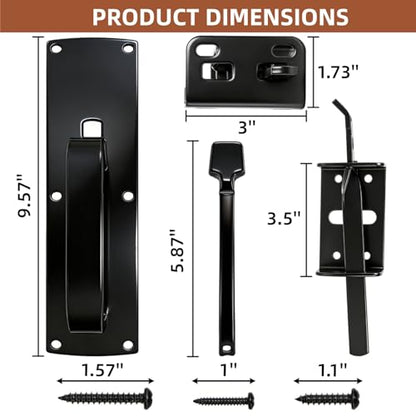 WRINGKIT Heavy Duty Thumb Latch, Self Locking Gate Latch for Wooden Fence, Double-Sided Fence Latch Hardware Kit with 9" Handle, Door Lock Latch for Vinyl Fences, Outdoor Gate, Farm, Garden