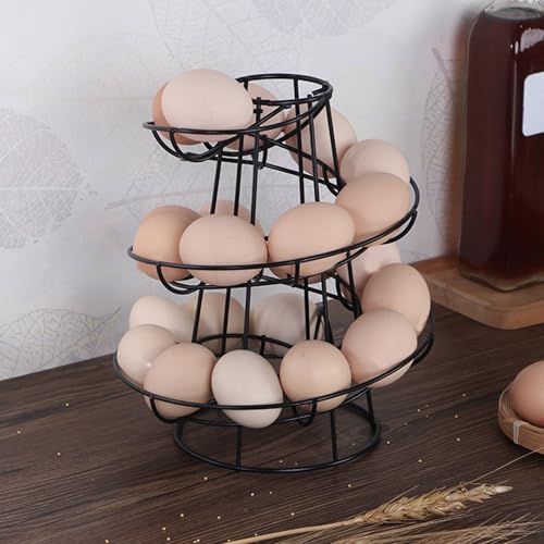 Spiral Egg Holder Stand, Smooth Sturdy Black Iron Countertop Storage for Fresh Egg Organization