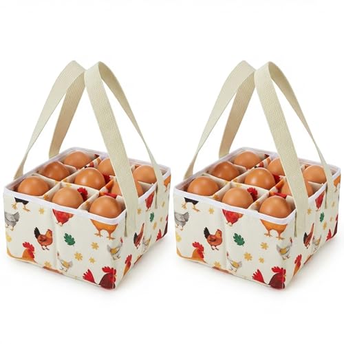 UKJENT Egg Collecting Basket for Daily Farm Chores, 2-Pack, 9 Padded Pouches to Prevent Broken Eggs, Durable Canvas Holder with Reinforced Bottom, Chicken Duck Goose Egg Carrier from Coop to Kitchen - color: Color 8(2 Pack)