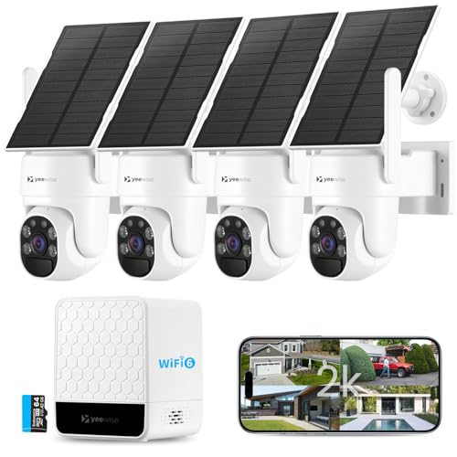 yeewise Solar Security Cameras Wireless Outdoor, 4 Cam-Kit, No Subscription, 4MP Home Security Cameras System with 360° Pan & Tilt, Color Night Vision, Motion Detection, Local Storage, 5G & 2.4G WiFi - style: 4-Cam Kit
