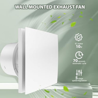 Bathroom Exhaust Fan 6 Inch Glass/Wall Mounted, Room Ventilation Fan Two-way Reversible EC Motor 10W,Air Vent Fan Remote Control with 70 Second Air Circulation,Four Speed Regulation, Low Noise,White - size: APC15-J-6in