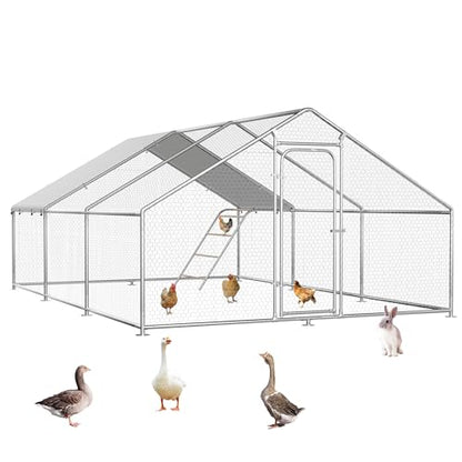 Large Metal Chicken Coop with Roosting Perch, Waterproof and UV-Resistant Cover,Outdoor Walk-in Cage Hen House for Yard Farm Rabbit Duck Chicken Run with Spire Roof(19.7'W x 13.1'L x 6.4'H) - size: 236.0"L x 157.5"W x 78.0"H