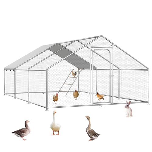 Large Metal Chicken Coop with Roosting Perch, Waterproof and UV-Resistant Cover,Outdoor Walk-in Cage Hen House for Yard Farm Rabbit Duck Chicken Run with Spire Roof(19.7'W x 13.1'L x 6.4'H) - size: 236.0"L x 157.5"W x 78.0"H