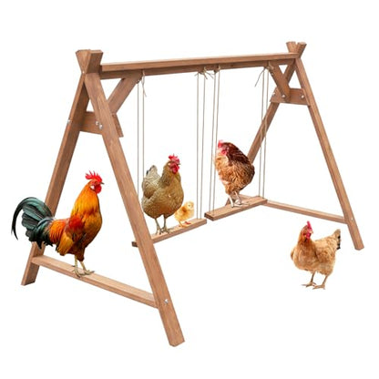 Chicken Perch with Swing, Chicken Roosting Bars for Coop Accessories, Wooden Chicken Run Toys Accessories for Chickens' Health and Happiness, Easy to Assemble & Clean