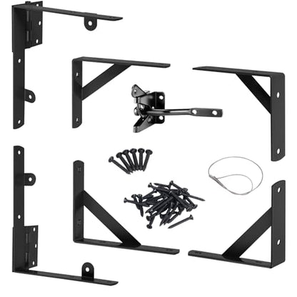 Gate Hardware Kit for Wood Fence, Corner Brace Bracket, Anti Sag Frame Hardware With Latch and Hinges for Wooden Fence Driveway, Black, MKZJ1115 - style: 1 Set Black