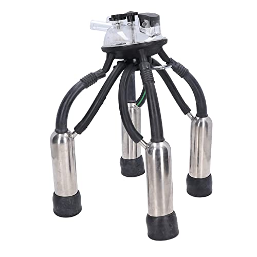 Cow Milking Cluster, Stainless Steel Rustproof Shell Silicone Liners Vacuum Pump Milking Machine Milker Claw with Accessories for Cattle and Sheep