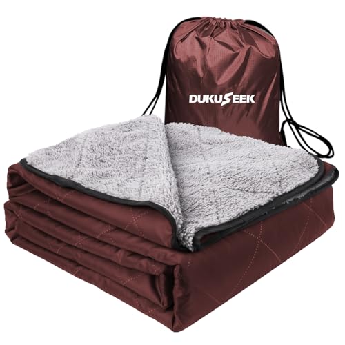 DUKUSEEK Outdoors Waterproof Throw Blanket with Hood, 79”x 59” Sherpa Fleece Stadium Windproof Blankets for Boat, Traveling, Camping, Football, Dogs, Outdoor Sporting Events-Machine Washable - color: Wine Red