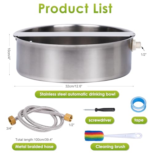 Automatic Dog Water Bowl Dispenser Large Breed Outdoor Pet Water Fountain Pet Waterer with Float Valve 6.5L Heavy-Duty Stainless Steel Auto Waterer for Large Dogs Cats Puppy Chicken Goat - size: 2 drinking ports