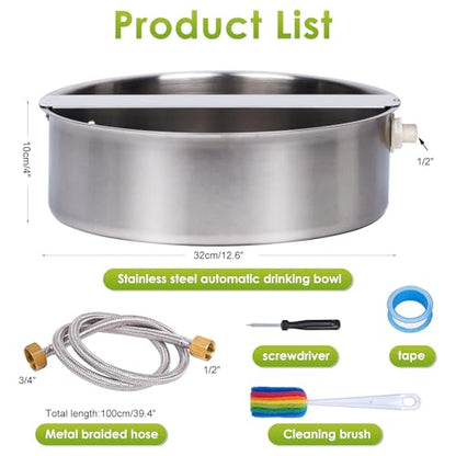 Automatic Dog Water Bowl Dispenser Large Breed Outdoor Pet Water Fountain Pet Waterer with Float Valve 6.5L Heavy-Duty Stainless Steel Auto Waterer for Large Dogs Cats Puppy Chicken Goat - size: 2 drinking ports