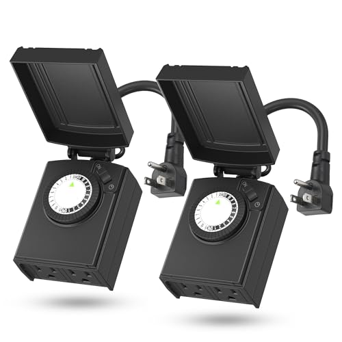 BN-LINK 24 Hour Heavy Duty Mechanical Timer, Outdoor Timer Outlet Waterproof with 30 Minutes Intervals, 2 Grounded Outlets for Christmas Lights Pool Pump,15A 1/2HP, ETL Listed（2 Pack） - size: 2-Pack Dial 2 Outlets
