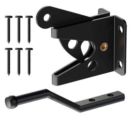 Self-Locking Heavy-Duty Gate Latch: Automatic Gravity Lever Type for Wooden Fences, Equipped with Longer Fasteners and Pull String Door Latches, Steel Material, Black Appearance-1 Pack - size: Normal