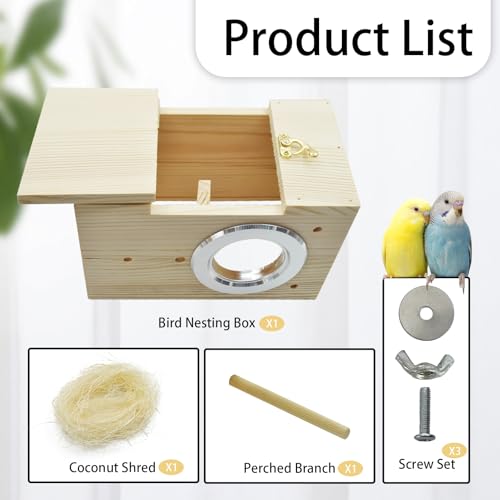 kathson Parakeet Nesting Box Transparent Bird House Bird Nest Box for Cage Parrot Nesting Boxes Wooden Breeding Box for Cockatiel Lovebirds Budgie Finch Canary(M) - size: [L:8.9 x 5.9 x 5.9 lnches]