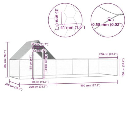 Galvanized Steel Chicken Coop Outdoor 19.7x6.6x6.6ft Silver Large Poultry House with Lockable Door & Water-Resistant Roof for Hens Ducks Rabbits - size: 19.7' x 6.6' x 6.6' (W x D x H)