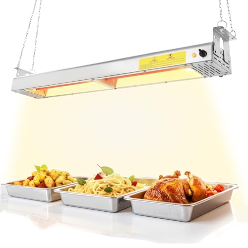 36-Inch Food Heat Lamp - 1000W Commercial Food Warmer Lamp Overhead Stainless Steel Catering Heat Lamps Electric Strip Heater for Restaurant Buffet Parties Kitchen, Silver 115V - color: Silver, size: 36 Inch