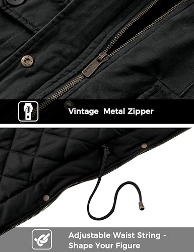 wantdo Women's Winter Coat Warm Anorak Parka Cotton Windproof Jacket with Removable Hood - color: Black, size: X-Large