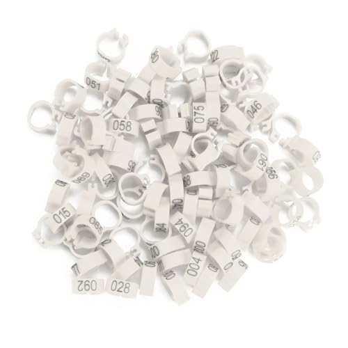 100PCS 8MM 001-100 Numbered Plastic Letter Pigeon Bird Leg Bands Rings, Bird Chicks Parrot Clip Rings Band (White) - color: White