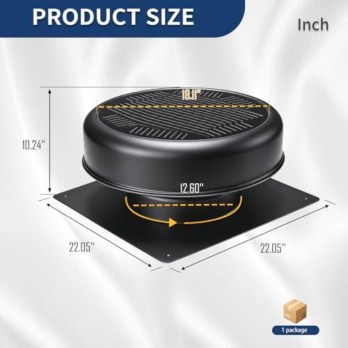 12" Flush Mount Round Solar Roof Vent Fan,30W Dual Power Black Attic Exhaust Fan,3-Speed Remote & 25°C Auto Ventilation,1200 CFM,MPPT Controller Solar Ventilator Solar Vent for Attic Garage - color: Black+Round 1