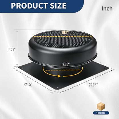 12" Flush Mount Round Solar Roof Vent Fan,30W Dual Power Black Attic Exhaust Fan,3-Speed Remote & 25°C Auto Ventilation,1200 CFM,MPPT Controller Solar Ventilator Solar Vent for Attic Garage - color: Black+Round 1