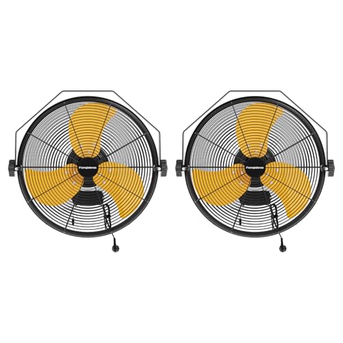 18 Inch High Velocity Wall Mounted Fan, 4580 CFM 3-Speed Metal Wall Fan with Sealed Motor, 180° Tilting Heavy Duty Industrial Fan for Patio, Garage, Barn & Gazebo, UL Listed - color: Yellow, size: 18 inches (pack of 2)
