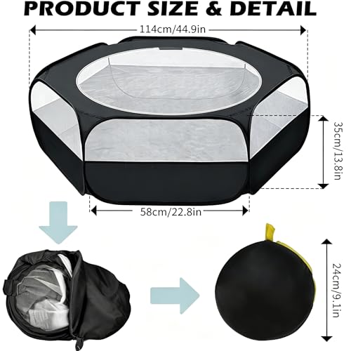 Small Animal Playpen with Zipper Cover, Portable Indoor Outdoor Pet Cage Tent, Waterproof Breathable Brooder Box for Chicks, Kittens, Bunnies, Hamsters, Guinea Pigs, Black
