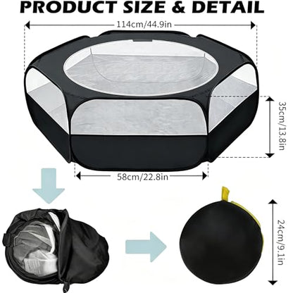 Small Animal Playpen with Zipper Cover, Portable Indoor Outdoor Pet Cage Tent, Waterproof Breathable Brooder Box for Chicks, Kittens, Bunnies, Hamsters, Guinea Pigs, Black