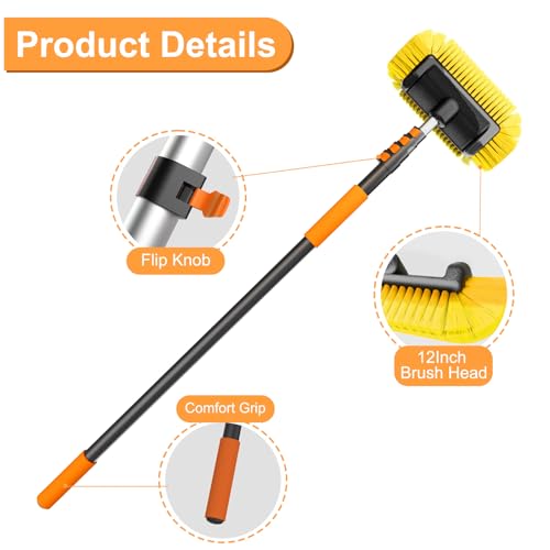 SISUPASSIE Car Wash Brush, 12FT Telescopic Car Wash Brush with Long Handle, 12-Inch Soft Bristle Car Cleaning Brush for Cleaning Car, RV, Truck, Boat, Solar Panels - size: 12FT