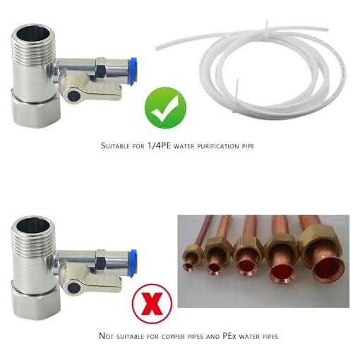 1/2" x 1/2" x 1/4" Tee Stop Valve, Stainless Steel RO Water Branch Tee | Heavy-duty stainless tee for RO, coffee & fridge ice makers. Connects 1/2" line to 1/4" tubing – no extra reducer needed. - style: 1/2*1/2*1/4Three-Way Ball Valve