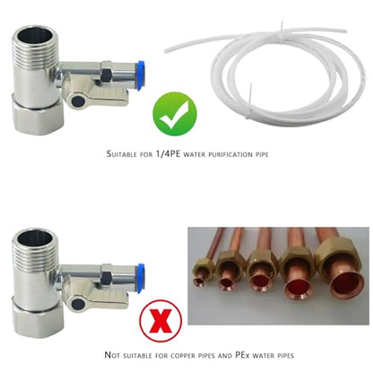 1/2" x 1/2" x 1/4" Tee Stop Valve, Stainless Steel RO Water Branch Tee | Heavy-duty stainless tee for RO, coffee & fridge ice makers. Connects 1/2" line to 1/4" tubing – no extra reducer needed. - style: 1/2*1/2*1/4Three-Way Ball Valve