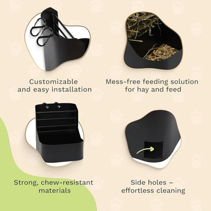 Hay and Food Feeder for Rabbit, Guinea Pig, Bunny, Chinchilla, Heavy Duty Metal Bin 5.5 x 5.5 x 7 inch (Pack of 1) - size: Pack of 1