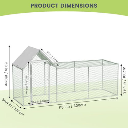 GarveeTech Metal Chicken Run – 10'L x 3.3'W x 5'H Walk-in Duck Run with Waterproof & Anti-UV Cover, Large Chicken Coop with Run 8-10 Chickens, Ducks, Rabbits – Outdoor Pet Enclosure