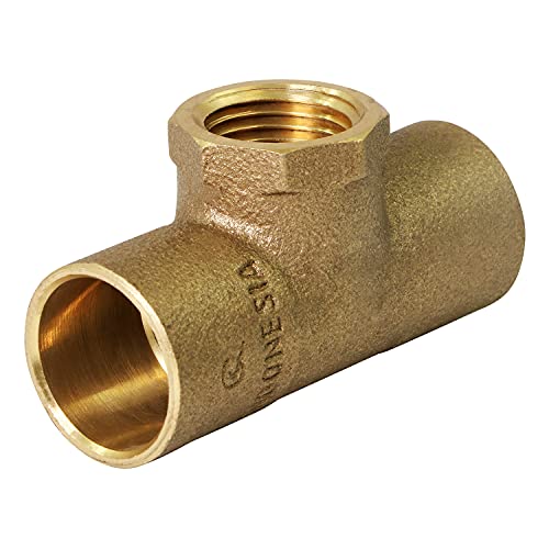 Everflow Supplies CCFT3412-NL C X C X F Cast Brass Tee Fitting with Solder Cups and Female Threaded Branch, 3/4" x 3/4" x 1/2" - size: 3/4" x 3/4" x 1/2"