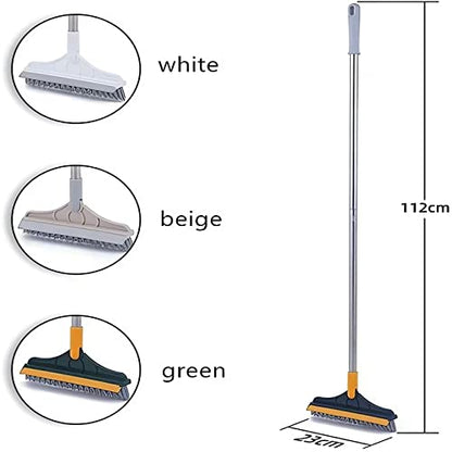 2 in 1 Cleaning Scrub Brush with Long Handle Heavy Duty - 2023 New Shower Powerful Brush and Scraper 2-in-1 Cleaning Tool with Soft Scraper Squeegee, V-Shaped Bristles Scrubber Deck Brush (Green) - color: Green