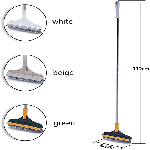 2 in 1 Cleaning Scrub Brush with Long Handle Heavy Duty - 2023 New Shower Powerful Brush and Scraper 2-in-1 Cleaning Tool with Soft Scraper Squeegee, V-Shaped Bristles Scrubber Deck Brush (White) - color: White