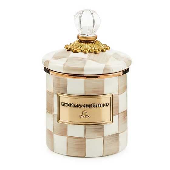 MACKENZIE-CHILDS Enamel Canister, Versatile Kitchen Storage Container for Flour and Sugar, Demi, 24-Ounce Capacity, Brown-and-White Mocha Check - color: Mocha Check