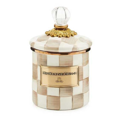 MACKENZIE-CHILDS Enamel Canister, Versatile Kitchen Storage Container for Flour and Sugar, Demi, 24-Ounce Capacity, Brown-and-White Mocha Check - color: Mocha Check