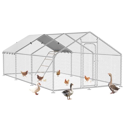 Large Metal Chicken Coop with Roosting Perch, Waterproof and UV-Resistant Cover,Outdoor Walk-in Cage Hen House for Yard Farm Rabbit Duck Chicken Run with Spire Roof (10'W x 19.7'L x 6.4'H) - size: 236.2"L x 116.0"W x 77.2"H