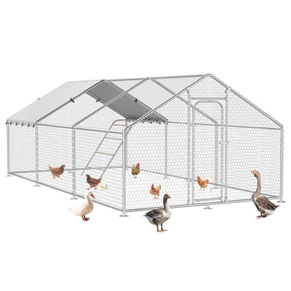 Large Metal Chicken Coop with Roosting Perch, Waterproof and UV-Resistant Cover,Outdoor Walk-in Cage Hen House for Yard Farm Rabbit Duck Chicken Run with Spire Roof (10'W x 19.7'L x 6.4'H) - size: 236.2"L x 116.0"W x 77.2"H