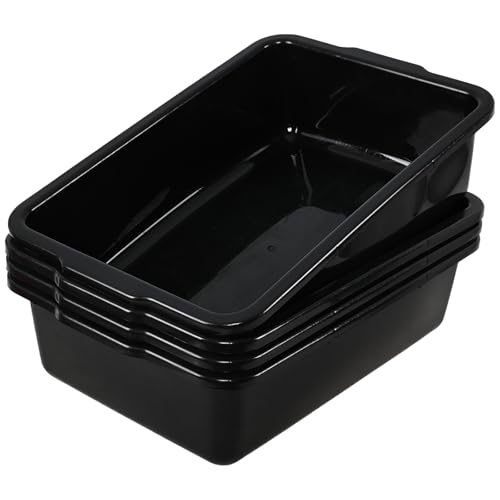 32 Liter Commercial Bus Tubs, 4 Pack Plastic Large Utility Bus Trays, Black